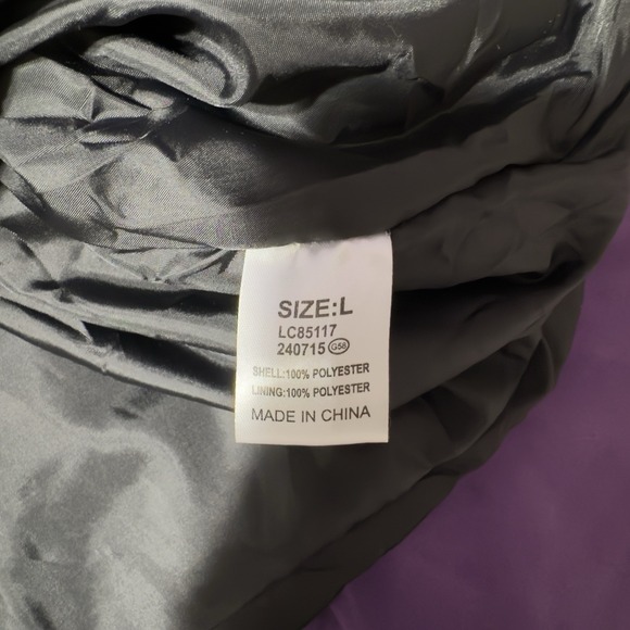 Gray Quilted Hooded Puffer Parka Womens Large Warm Winter Faux Fur Coat - Picture 6 of 7